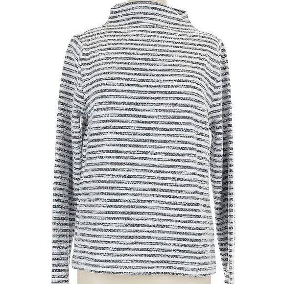 NWT Ann Taylor Large Sweater Top Sweatshirt Gray Black Tweed Stripe Funnel Neck - Picture 1 of 8